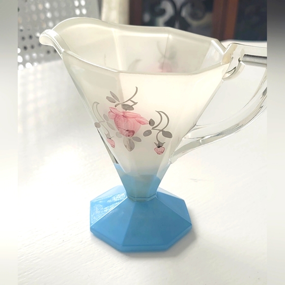 Vintage MCM Bartlett Collins Hand-Painted Blue Indiana Glass Footed Creamer and - Picture 5 of 5